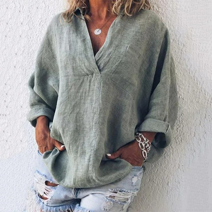 Victoria - Blusa intemporal de algodón para mujer con elegante acabado en lino