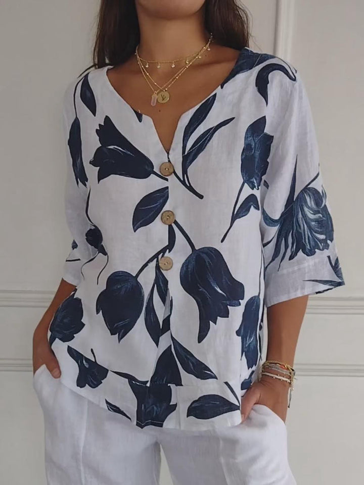 Maica - Top casual de moda con cuello en V y elegantes mangas de gran tamaño para mujer