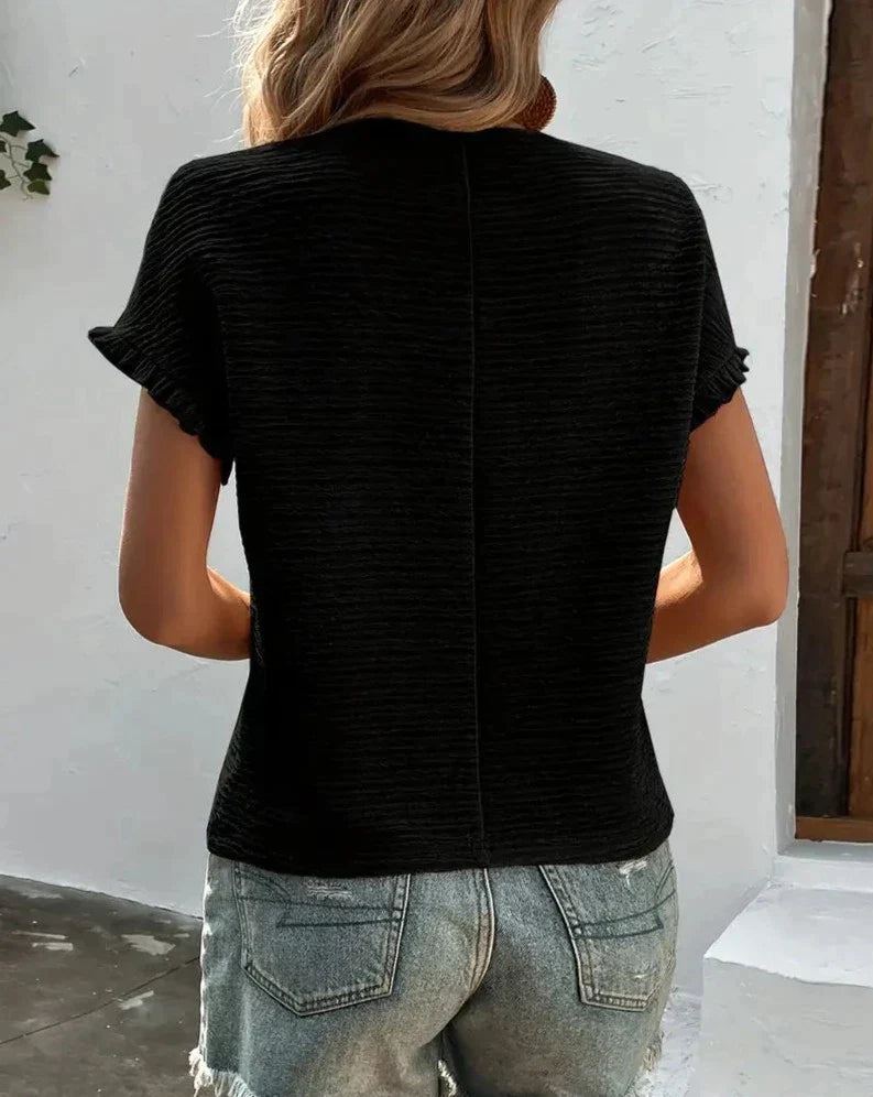 Jinky - Elegante camiseta de mujer de cuello redondo y manga corta