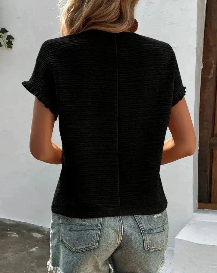 Jinky - Elegante camiseta de mujer de cuello redondo y manga corta