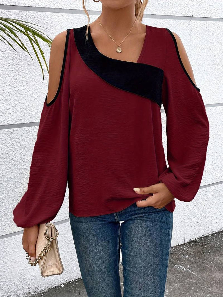 Estilosa Camisa de Cristales de Colores con Elegante Escote Cuadrado y Mangas Largas