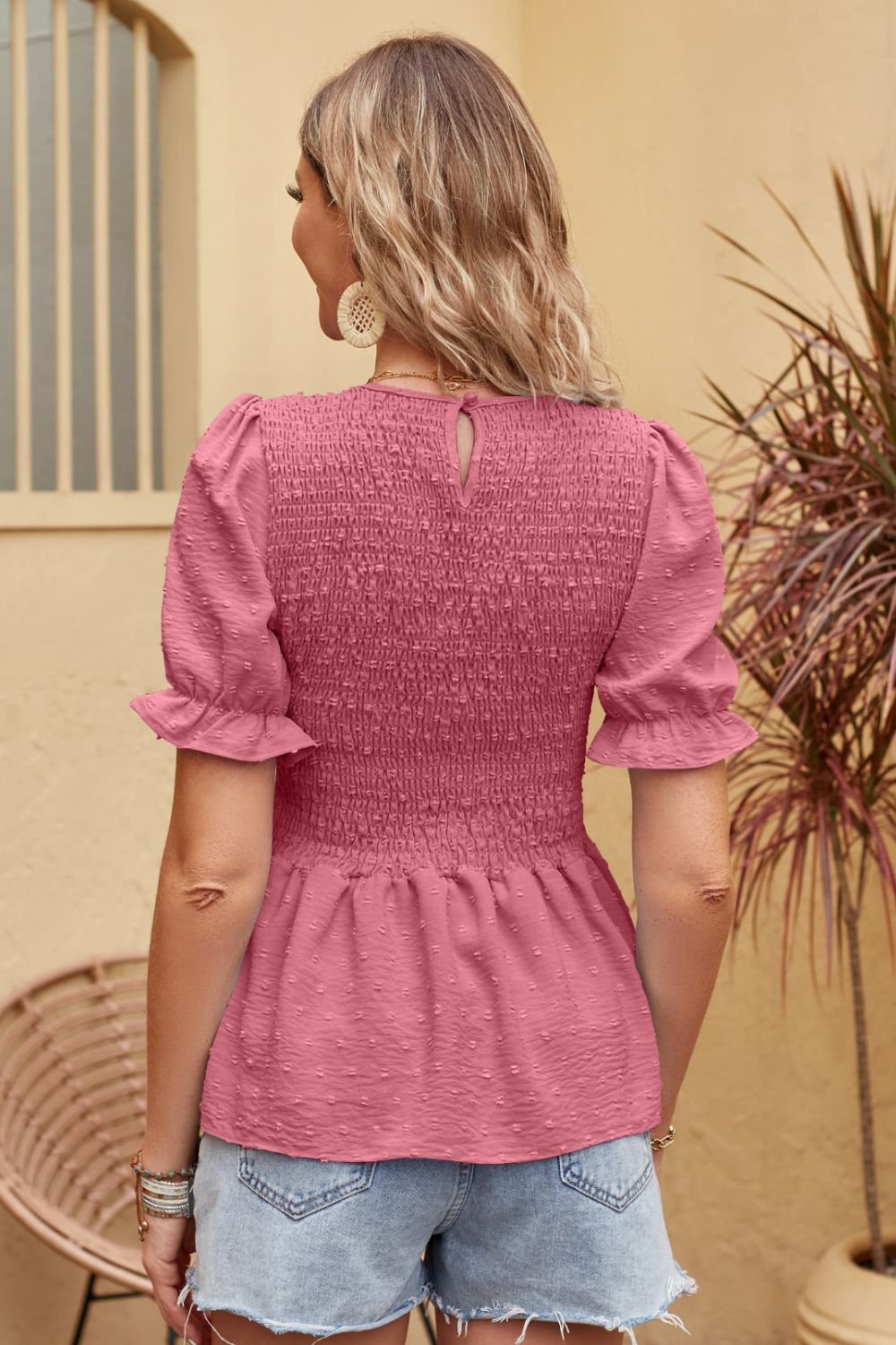 Rosa - Encantadora blusa de manga corta para mujer