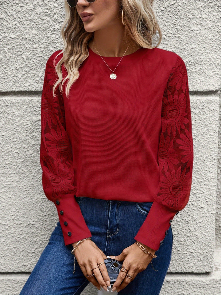 Barbara - Elegante blusa de encaje floral para la mujer a la moda este otoño