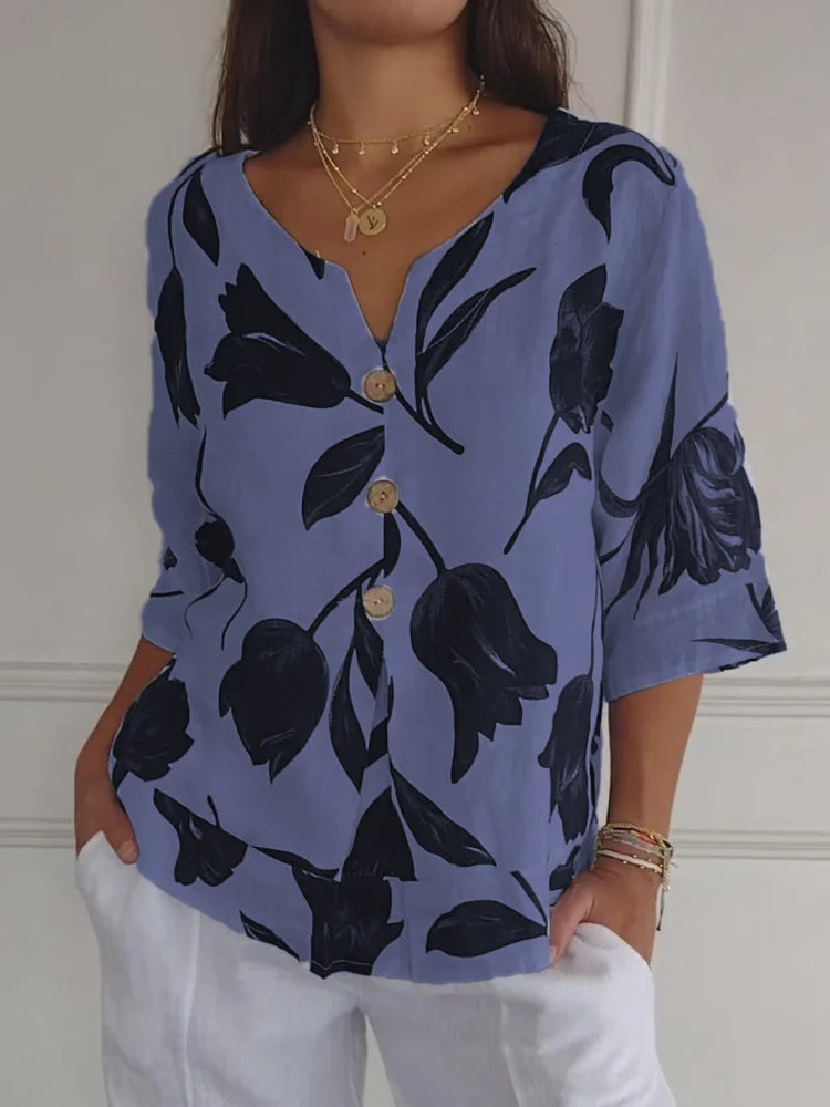 Maica - Top casual de moda con cuello en V y elegantes mangas de gran tamaño para mujer