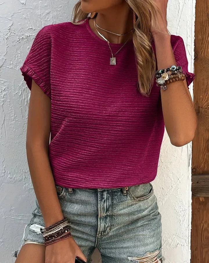 Jinky - Elegante camiseta de mujer de cuello redondo y manga corta
