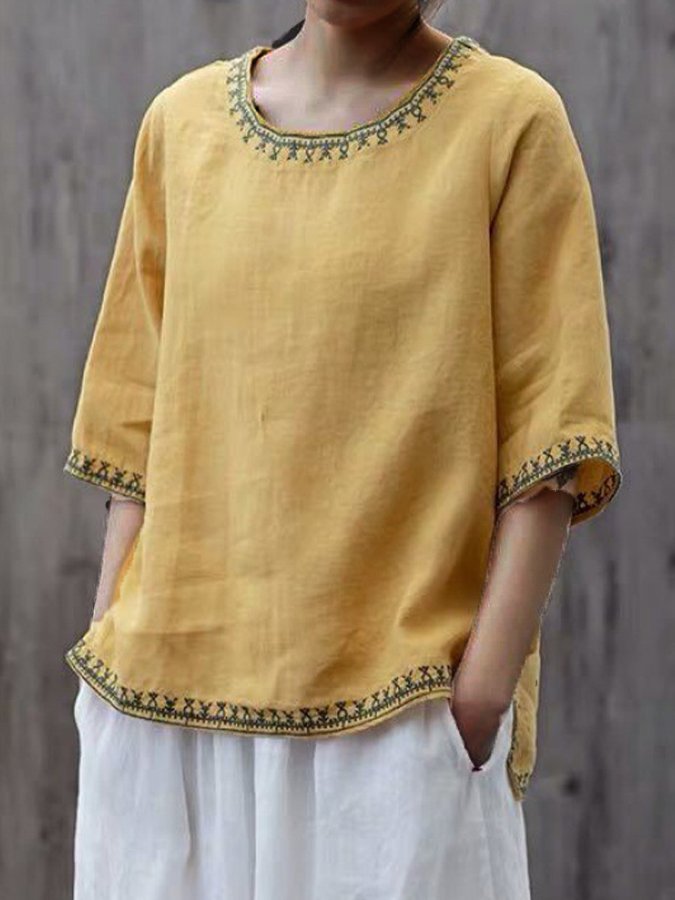 Top de lino de estilo étnico chic para mujer - Colección Elizabeth