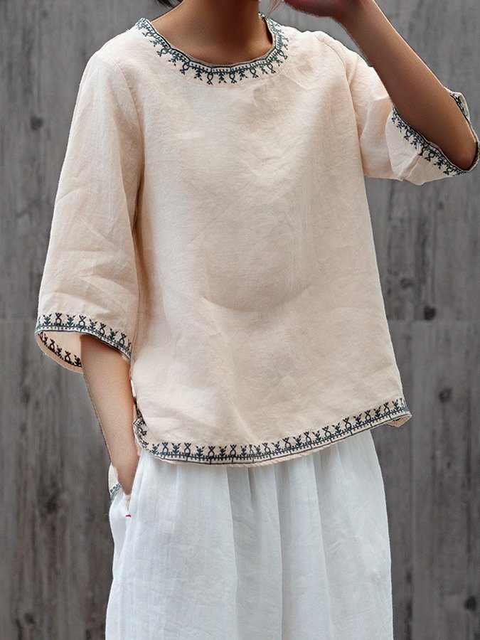 Top de lino de estilo étnico chic para mujer - Colección Elizabeth