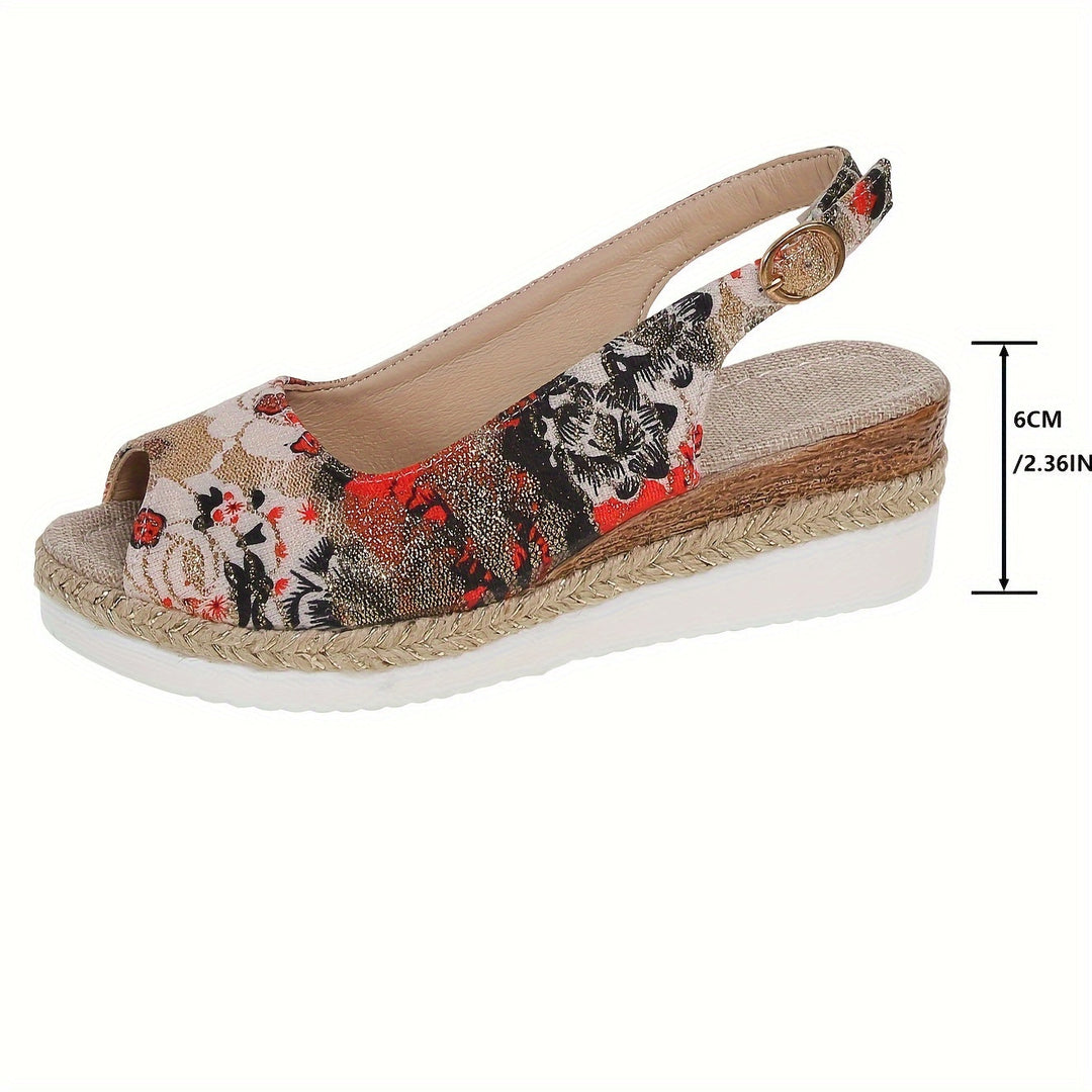 Flora - Elegantes sandalias de tacón de cuña con motivos florales para mujer, ¡máximo confort!