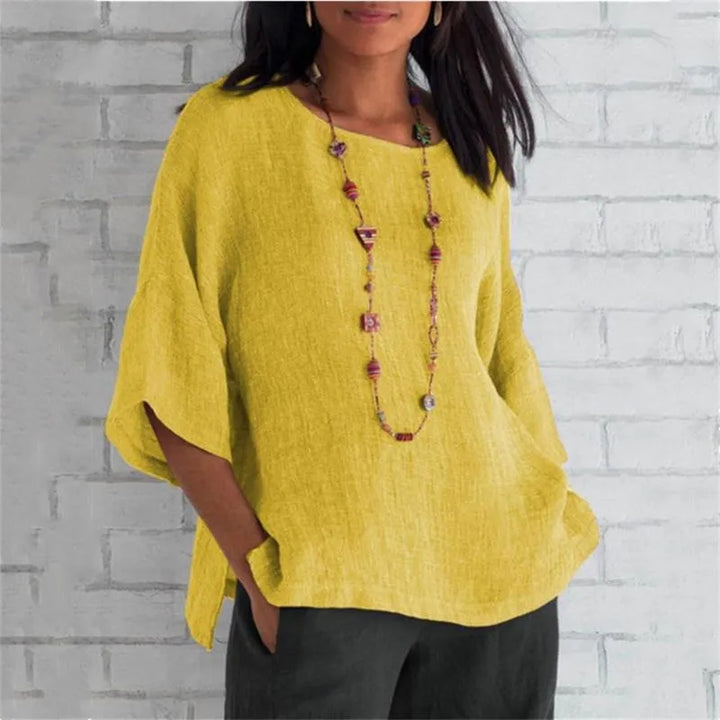 Maricel - Elegante camisa de mujer de algodón y lino con modernas mangas oversize