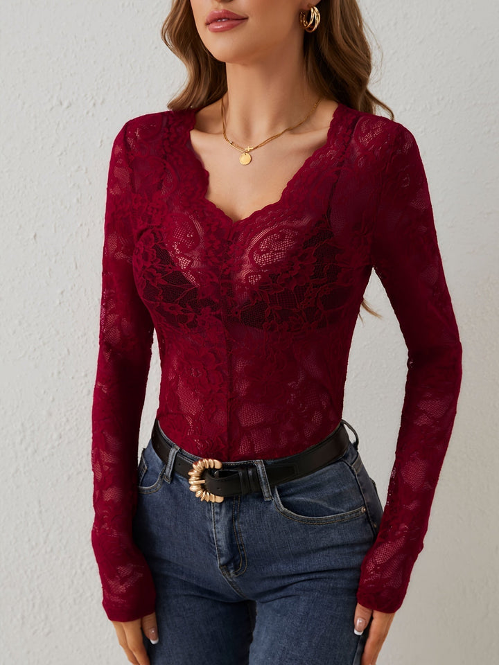 Paislee - Elegante blusa de encaje de piel para un look femenino perfecto de otoño