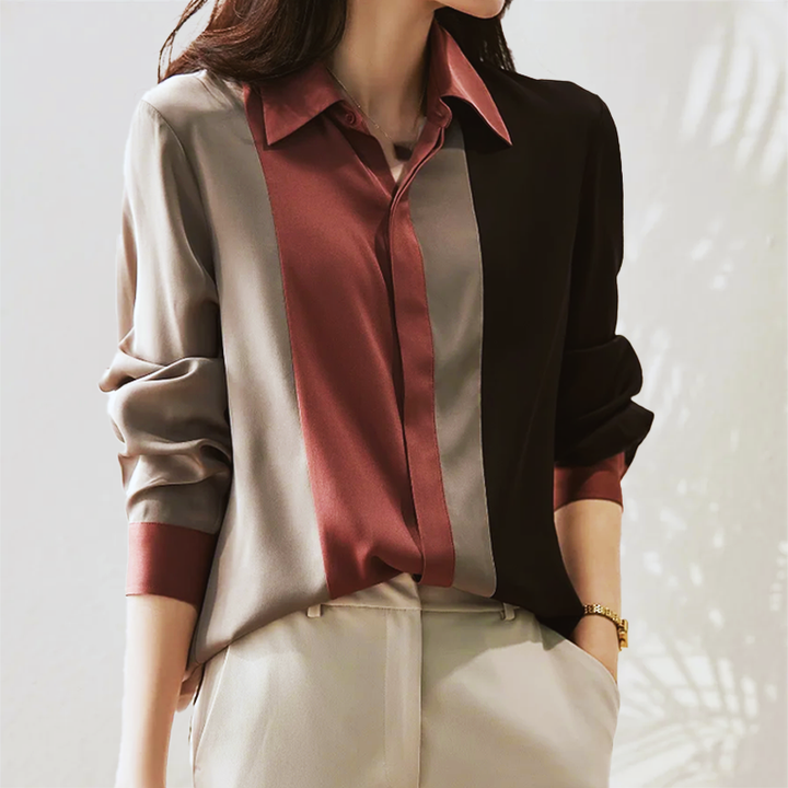 Cora - Elegante blusa de satén a rayas de otoño para mujer