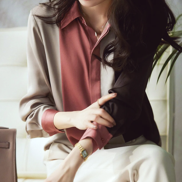 Cora - Elegante blusa de satén a rayas de otoño para mujer