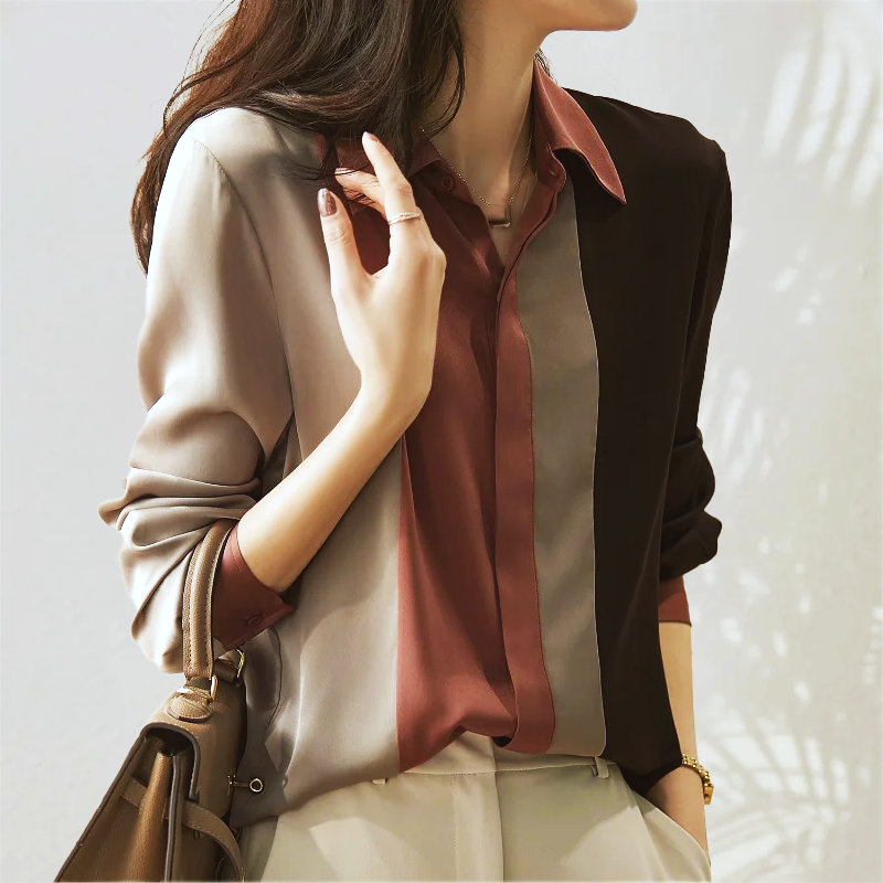 Cora - Elegante blusa de satén a rayas de otoño para mujer