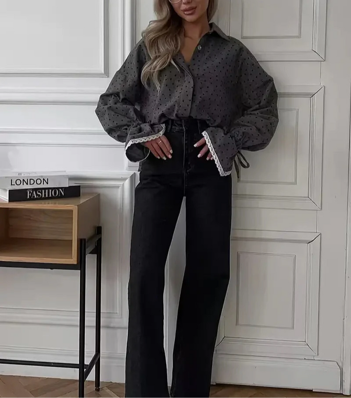 Addison - Elegante Camisa de Corazón Gris Oscuro para Mujer para un Estilo Otoñal a la Moda