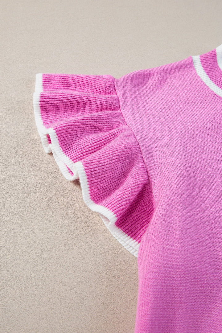 Lana - Top de moda de punto acanalado con cuello redondo para mujer