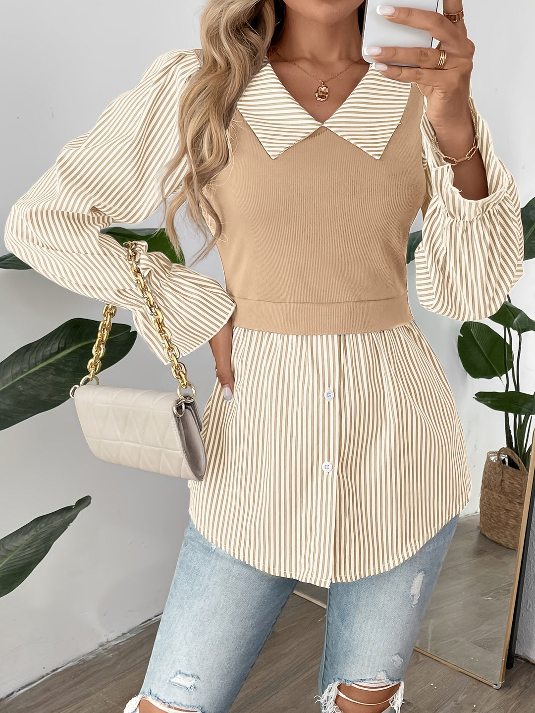 Olivia - Elegante blusa de rayas para mujer a la moda de primavera y otoño