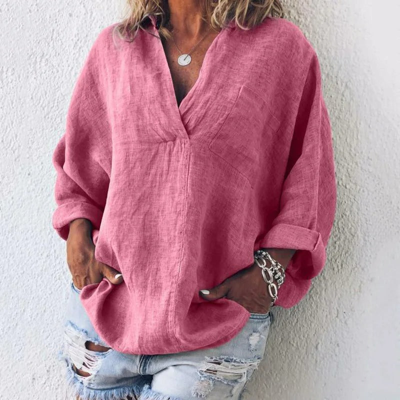 Victoria - Blusa intemporal de algodón para mujer con elegante acabado en lino