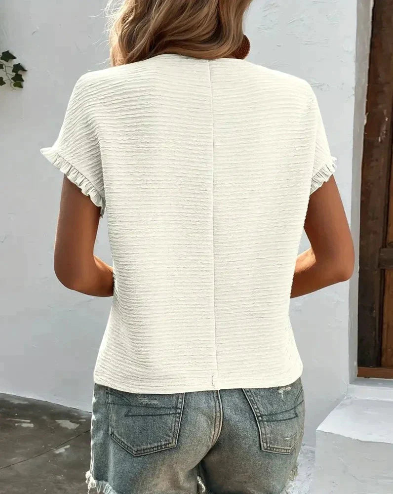 Jinky - Elegante camiseta de mujer de cuello redondo y manga corta