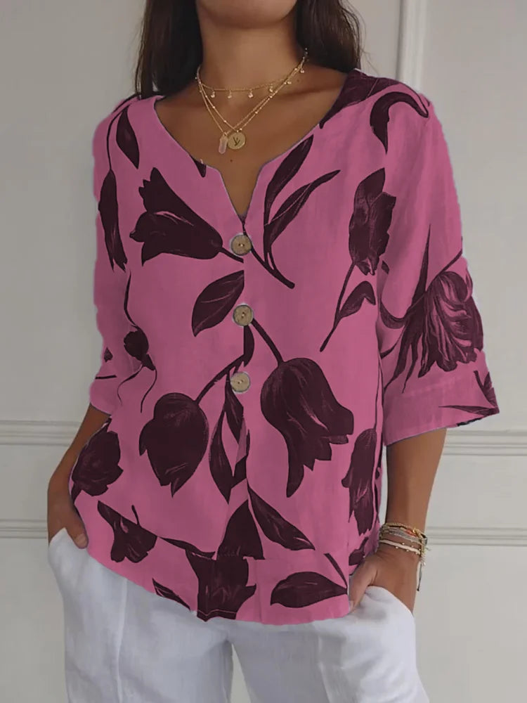 Maica - Top casual de moda con cuello en V y elegantes mangas de gran tamaño para mujer