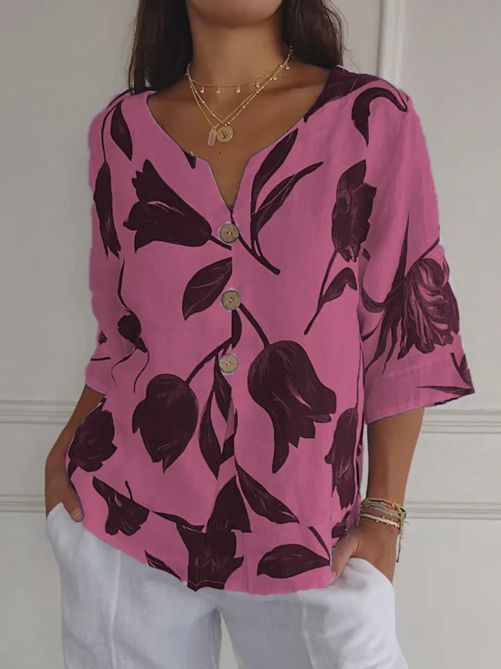 Maica - Top casual de moda con cuello en V y elegantes mangas de gran tamaño para mujer