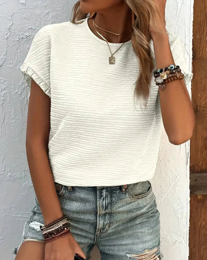 Jinky - Elegante camiseta de mujer de cuello redondo y manga corta