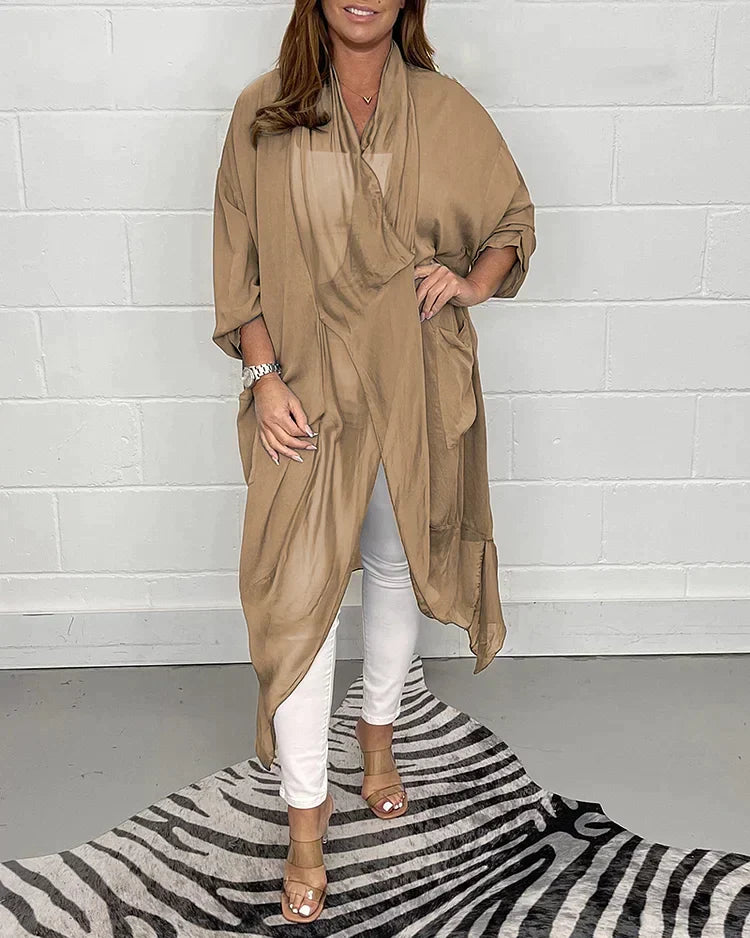 Talitha - Elegante y cómodo top con cuello en V de material sedoso para mujer