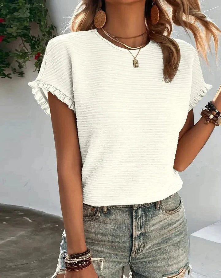 Jinky - Elegante camiseta de mujer de cuello redondo y manga corta