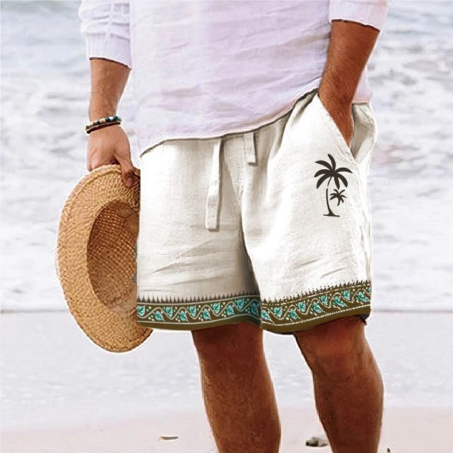 Elegantes pantalones cortos de playa para hombre con estampado de cocoteros tropicales - Loek