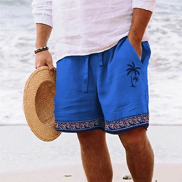 Elegantes pantalones cortos de playa para hombre con estampado de cocoteros tropicales - Loek