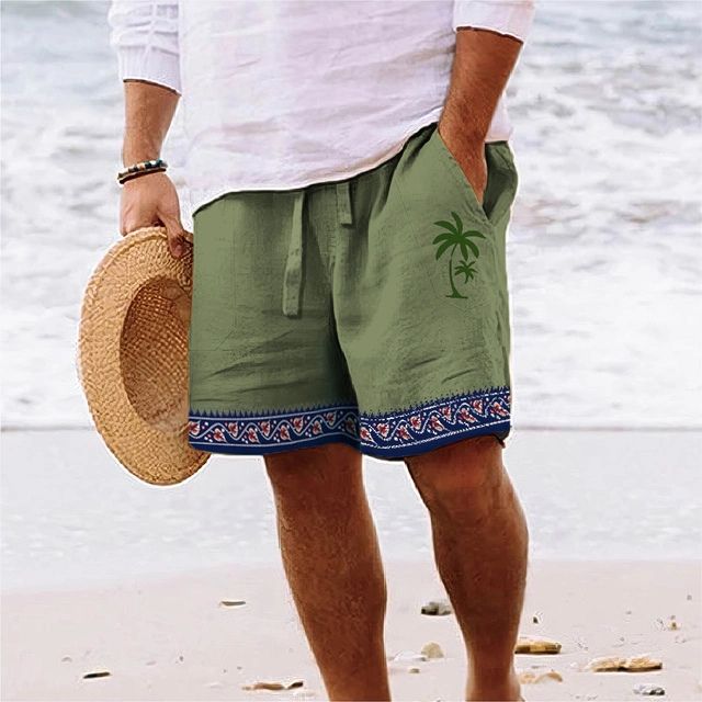 Elegantes pantalones cortos de playa para hombre con estampado de cocoteros tropicales - Loek
