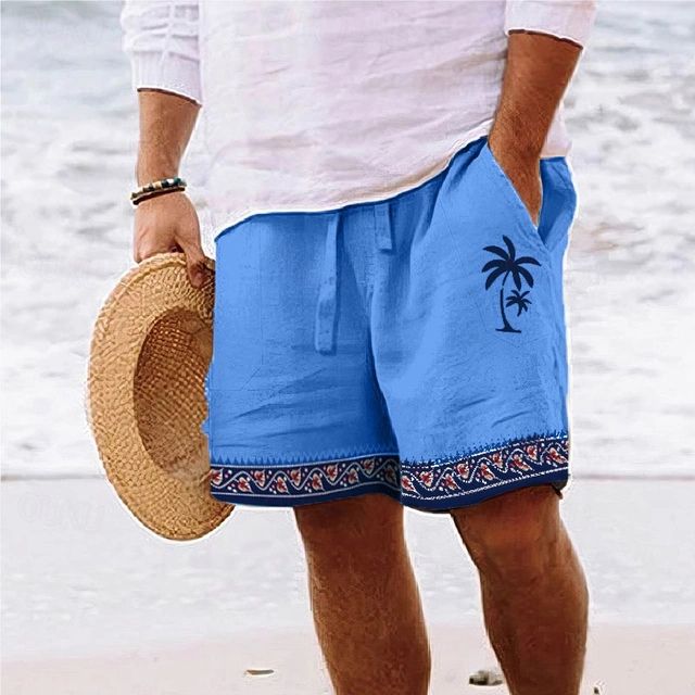 Elegantes pantalones cortos de playa para hombre con estampado de cocoteros tropicales - Loek