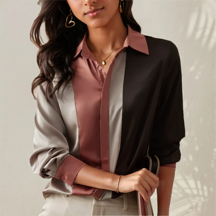 Cora - Elegante blusa de satén a rayas de otoño para mujer