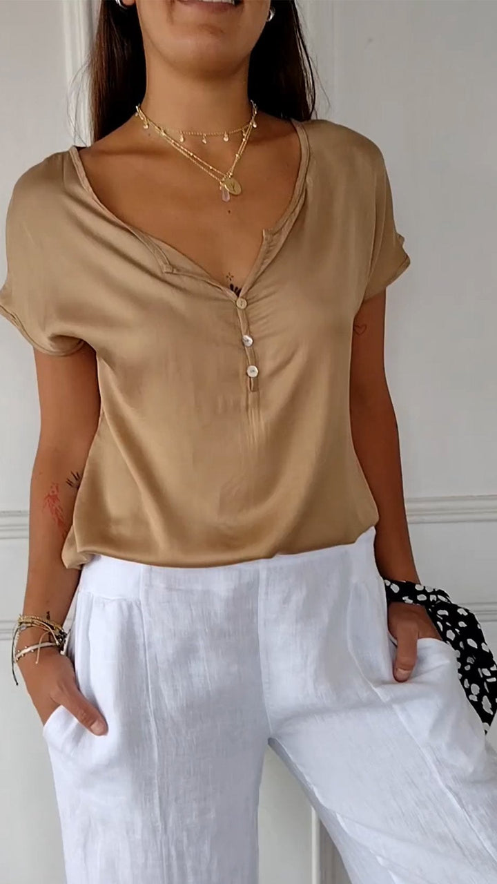 Evelyn - Elegante blusa con cuello en V para la máxima comodidad de la mujer