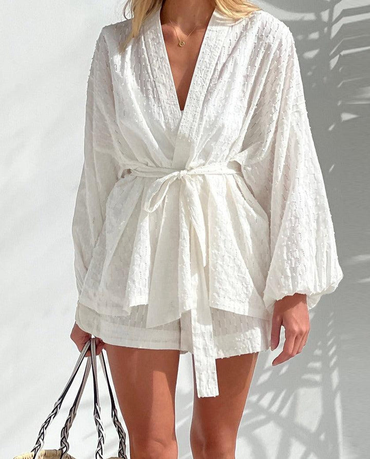 Elegante Conjunto de Kimono con Pantalones Cortos para Mujer - Grace