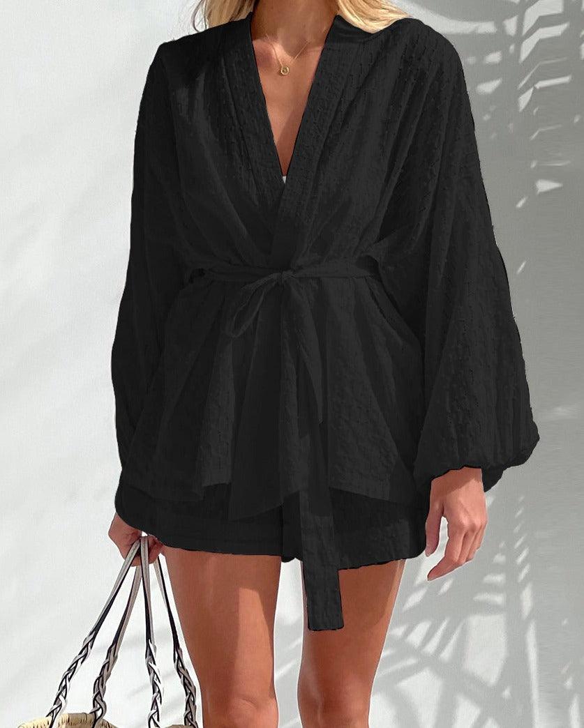 Elegante Conjunto de Kimono con Pantalones Cortos para Mujer - Grace