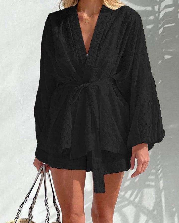 Elegante Conjunto de Kimono con Pantalones Cortos para Mujer - Grace