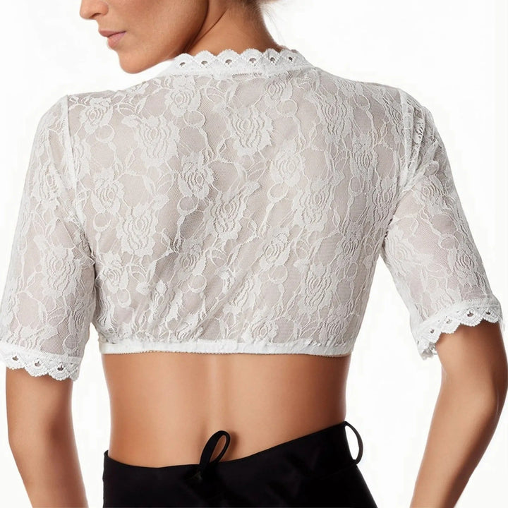 Mona - Elegante blusa blanca de encaje de media manga para mujer