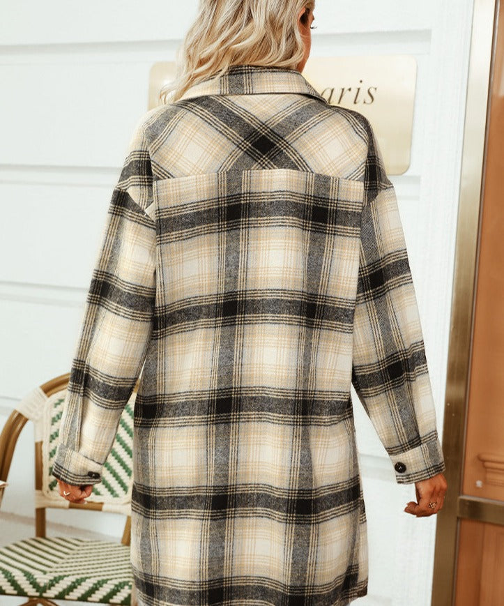 Marta - Elegante y cómoda blusa larga de cuadros para mujer