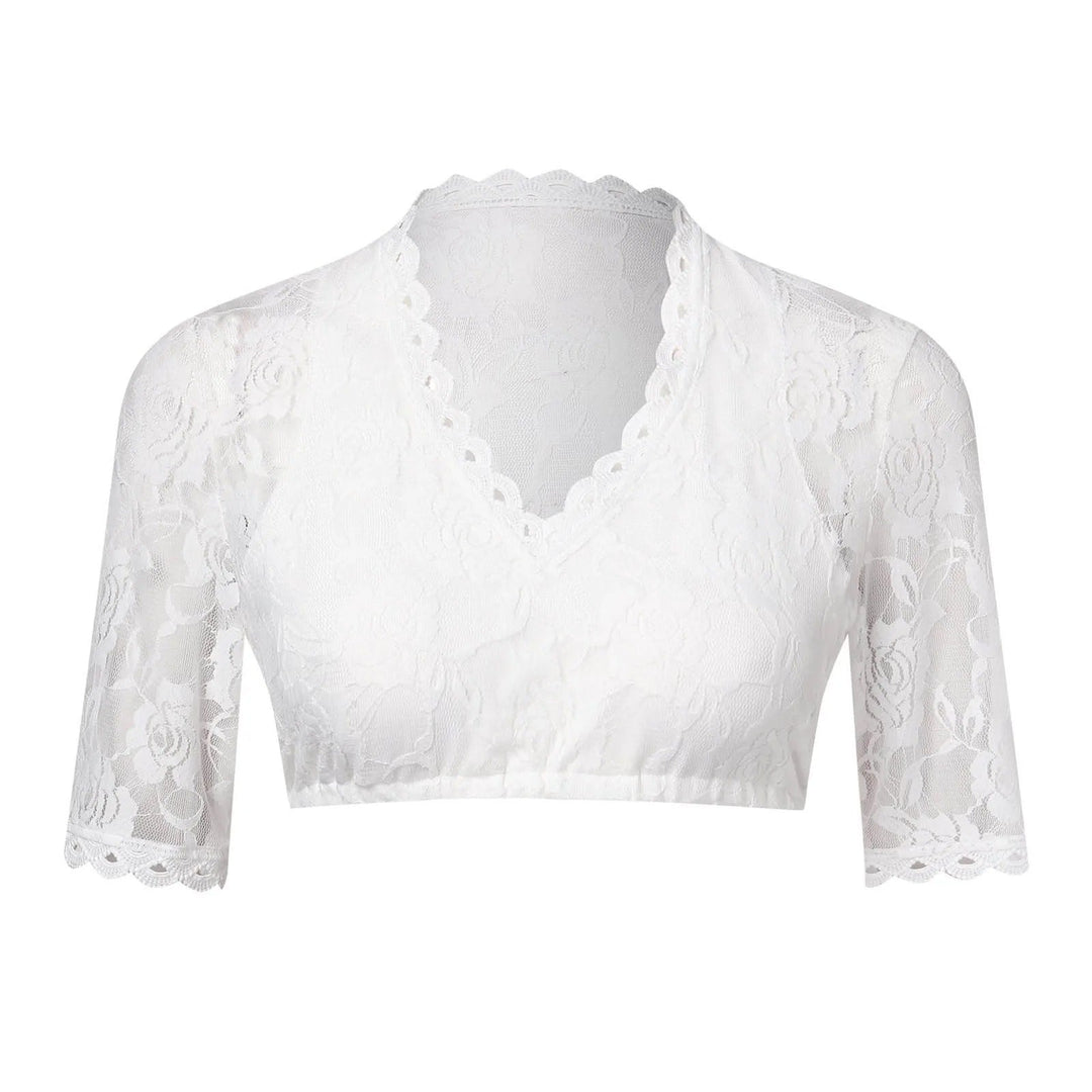 Mona - Elegante blusa blanca de encaje de media manga para mujer
