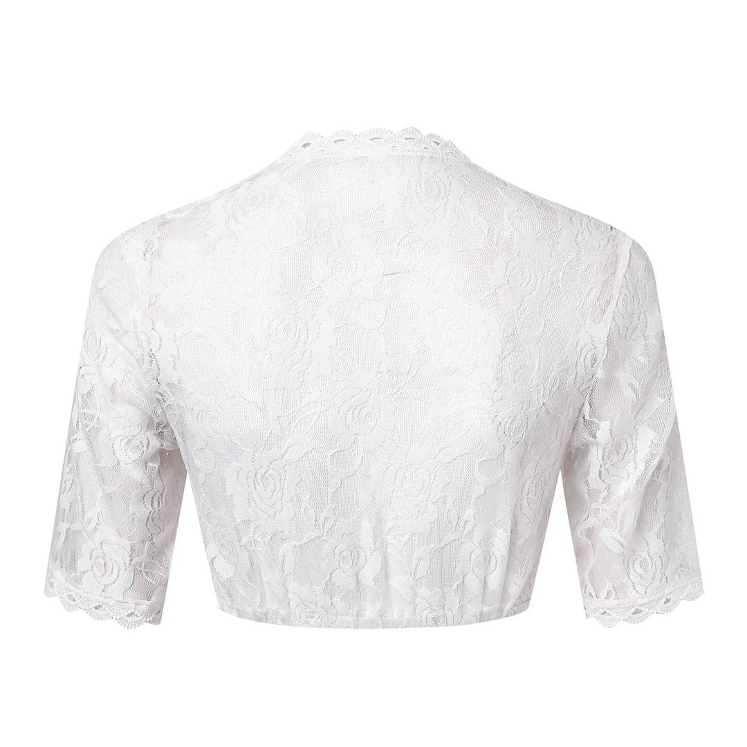 Mona - Elegante blusa blanca de encaje de media manga para mujer