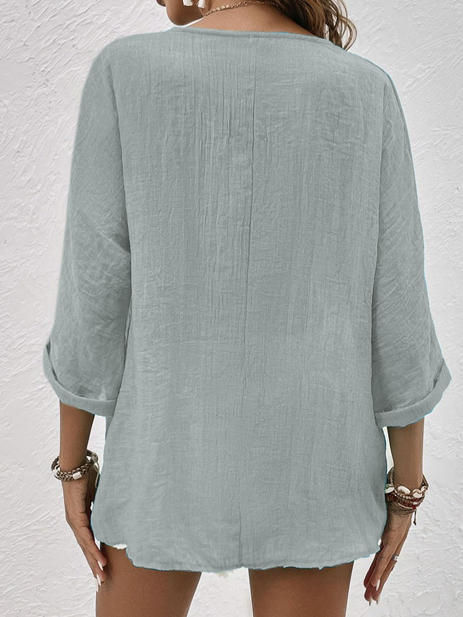Ava - Elegante y cómoda camisa de lino con cuello de pico para mujer