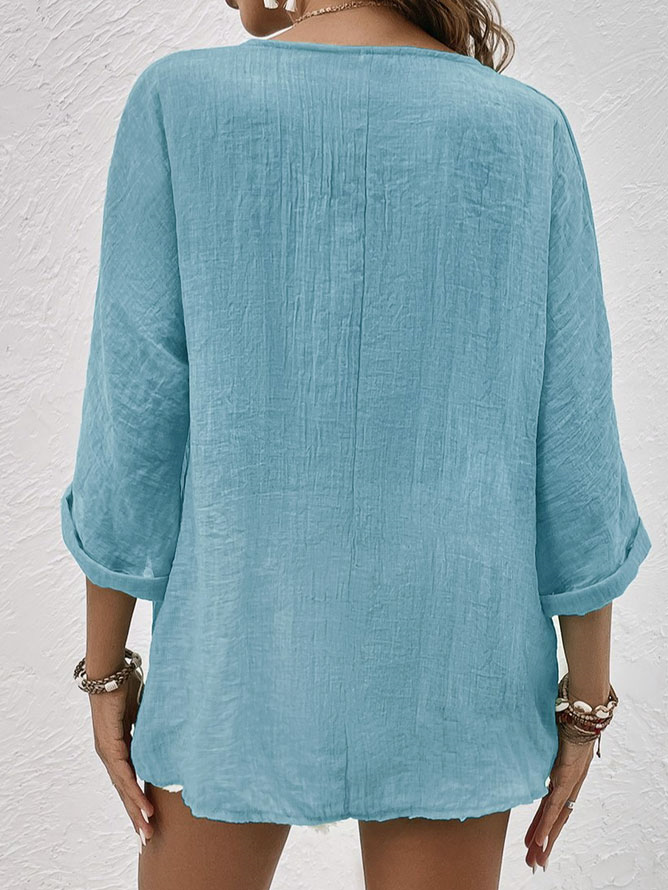 Ava - Elegante y cómoda camisa de lino con cuello de pico para mujer