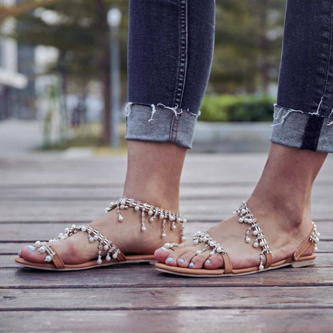 Bree - Elegantes sandalias de verano con hermosas perlas artísticas para mujer