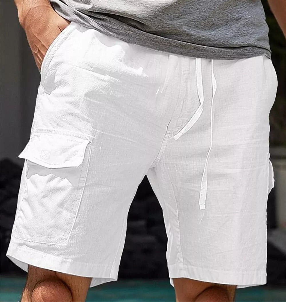 Elegantes y cómodos pantalones cortos cargo de lino para hombre - Nard para el verano