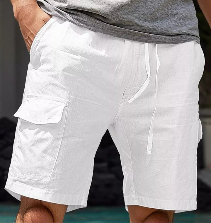 Elegantes y cómodos pantalones cortos cargo de lino para hombre - Nard para el verano