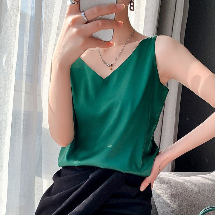 Sofisticada camiseta de tirantes de seda para mujer - ¡Elegancia en la cima!