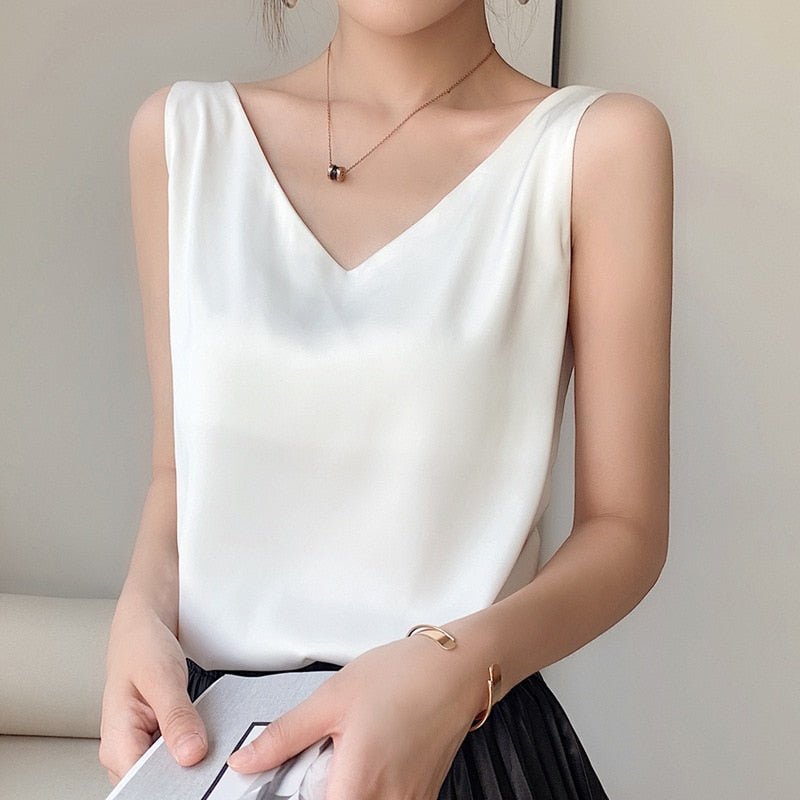 Sofisticada camiseta de tirantes de seda para mujer - ¡Elegancia en la cima!