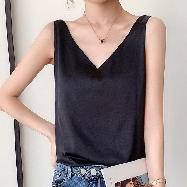 Sofisticada camiseta de tirantes de seda para mujer - ¡Elegancia en la cima!