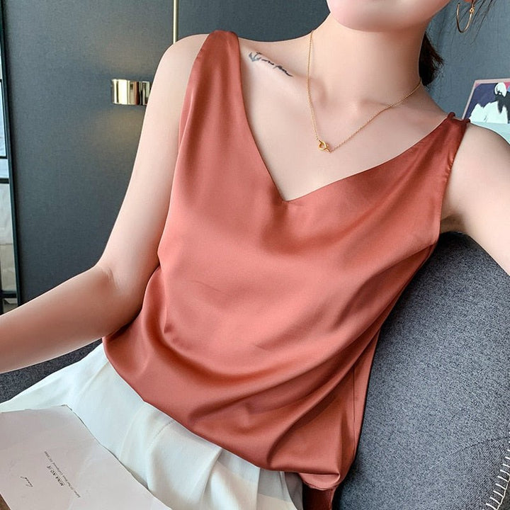 Sofisticada camiseta de tirantes de seda para mujer - ¡Elegancia en la cima!