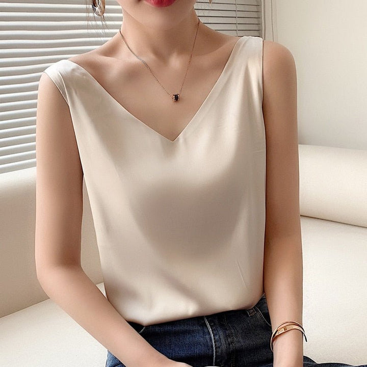 Sofisticada camiseta de tirantes de seda para mujer - ¡Elegancia en la cima!